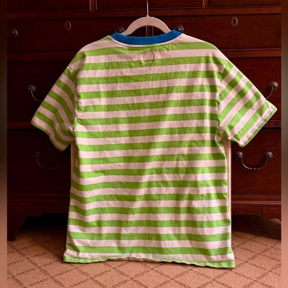 GUESS Loos Angeles green and blue striped thshirt NWOT M - Picture 2 of 9